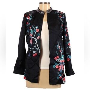 Bella Tu Linen Bemberg Beaded Sequin Floral Blazer NEW
